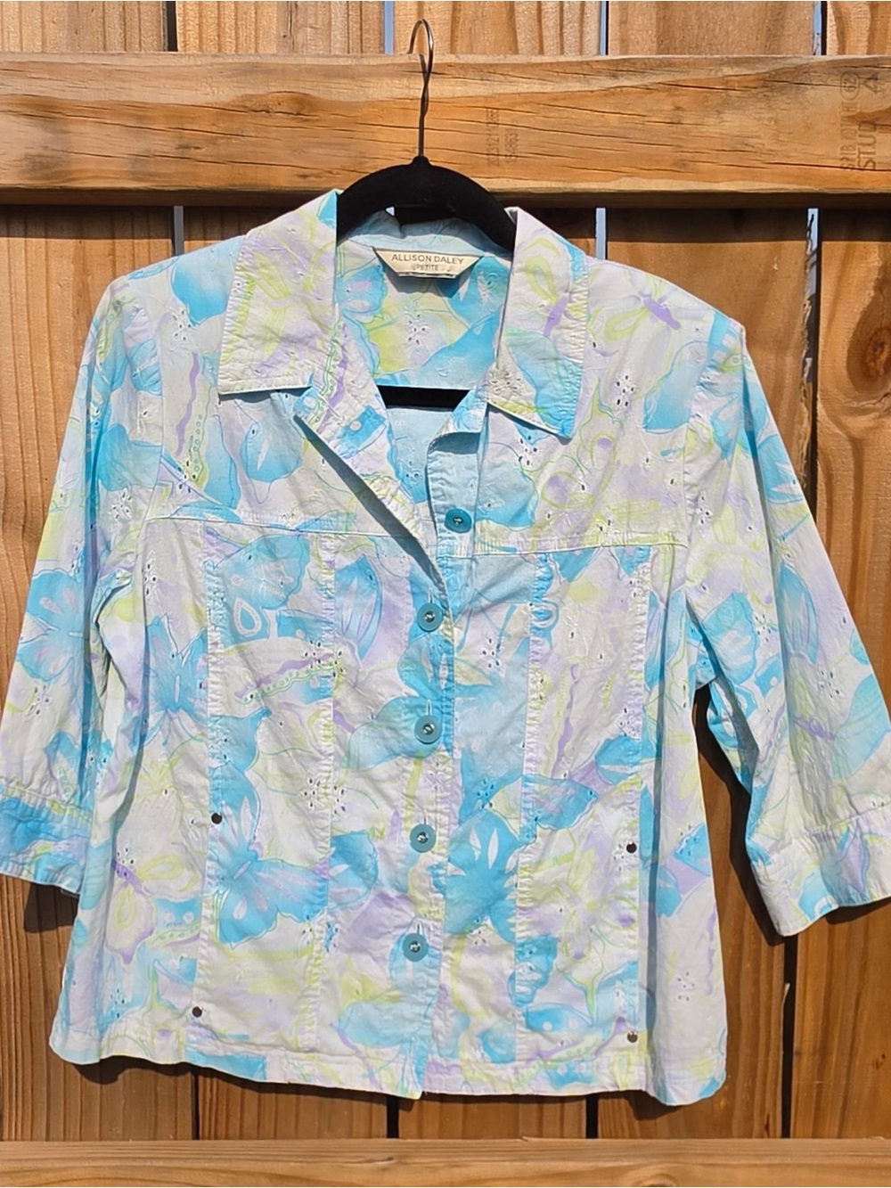 Allison Daley Petite Pastel Floral Button-Up Jacket - Blue, Lilac & Pale Yellow
